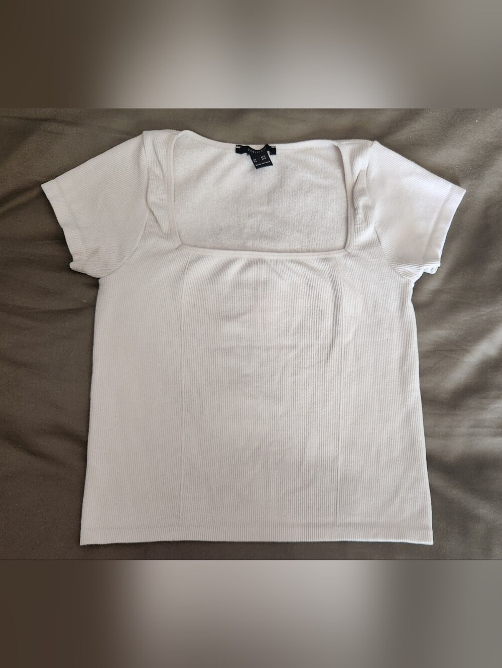 Square Neck White Ribbed Women's Top